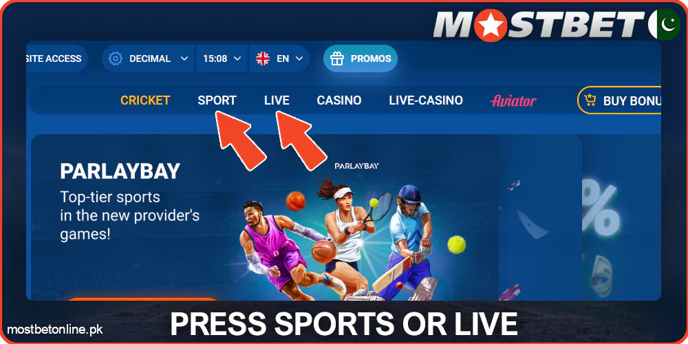 Choose Sport or Live at Mostbet